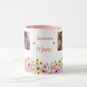 Floral Mother's Day with Name 4 Photos Mug