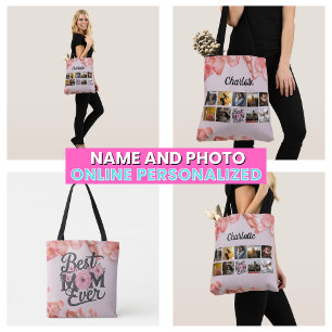 Floral Mother's Photo Collage Script Best Mum Ever Tote Bag