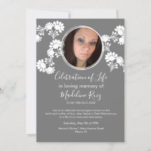 Floral Motif Celebration of Life Photo Invitation