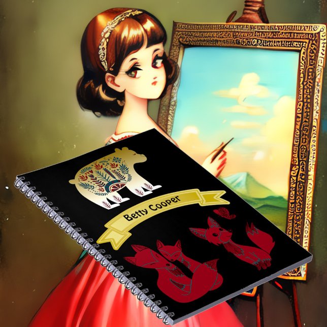 Floral Motif Decorative Bear Fox Family in School Notebook (Floral Motif Decorative Bear Fox Family in School Notebook)