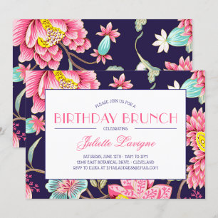 Floral Motif in Pink Aqua and Blue Birthday Invitation