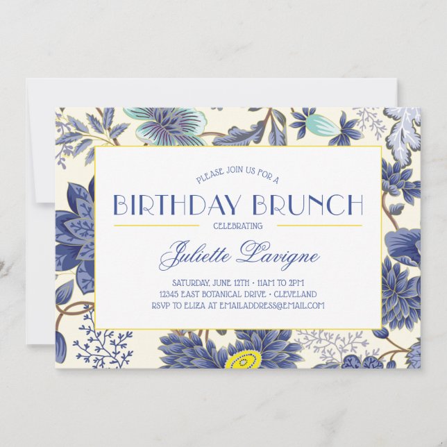 Floral Motif in Yellow and Blue Invitation (Front)