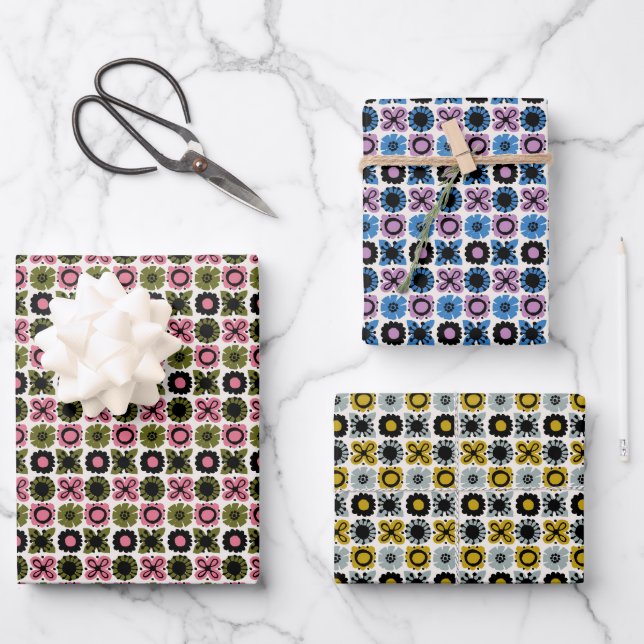Floral Motifs Assorted Colours Wrapping Paper Shee (Front)