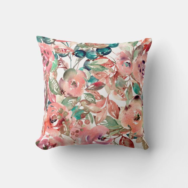 Floral Motifs in Watercolor  Cushion (Front)