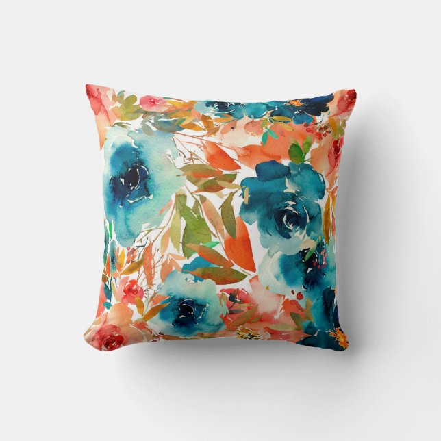 Floral Motifs in Watercolor  Cushion (Front)