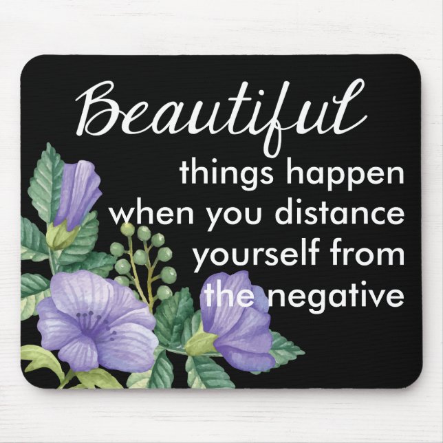 Floral Motivational Attitude Purple Flower Black Mouse Mat (Front)