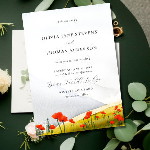 Floral Mountain Meadow Wildflower Poppies Wedding Invitation