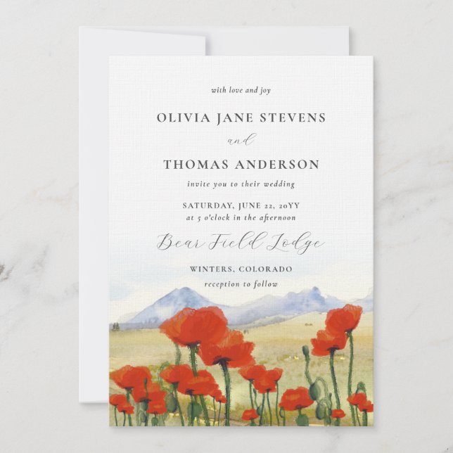 Floral Mountain Poppy Wildflower Meadow Wedding Invitation (Front)