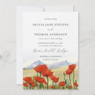 Floral Mountain Poppy Wildflower Meadow Wedding Invitation