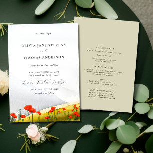 Floral Mountain Wildflower Poppies All One Wedding Invitation