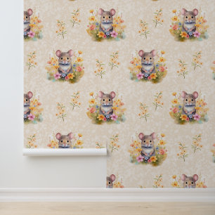 Floral Mouse on Cream Wallpaper