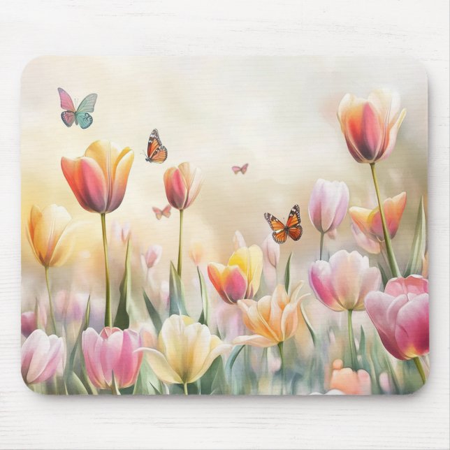 Floral Mouse Pad With Butterflies (Front)