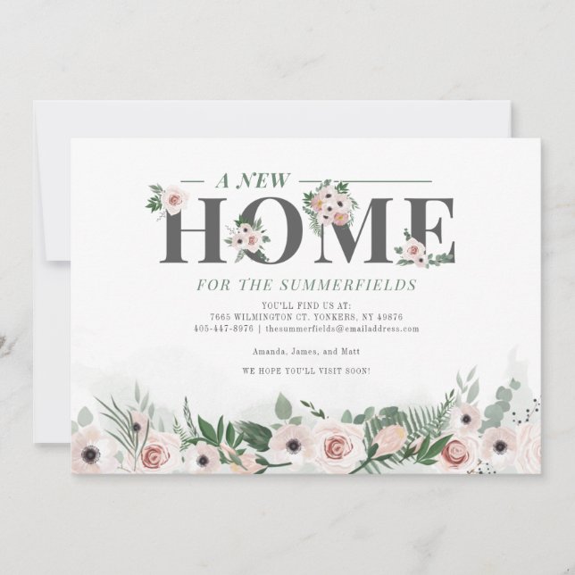 Floral Moving Botanical New Address Moved Announcement (Front)