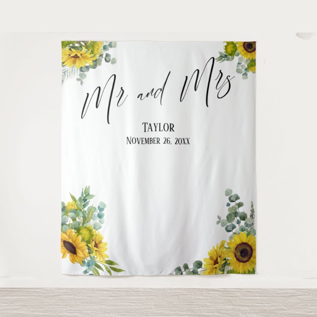 Floral Mr and Mrs Photo Backdrop Tapestry (Front)