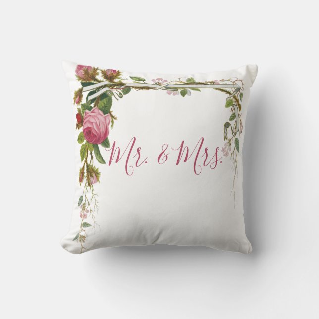 Floral Mr Mrs Wedding Bride Groom Elegant Cushion (Front)