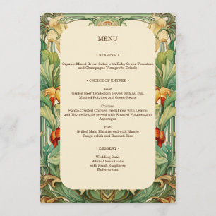 Floral Mucha Art Nouveau Red and Orange Botanical Menu