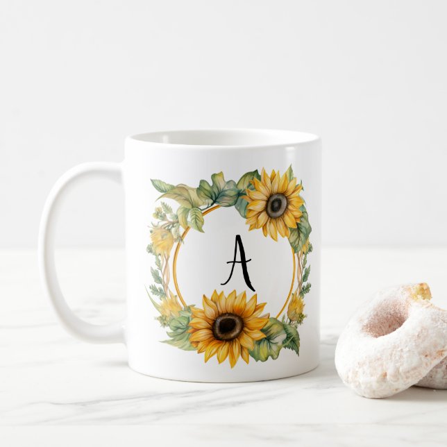 Floral Mug Personalised Monogram Custom Name  (With Donut)