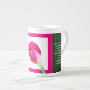 Floral Mug, Pink Rose Corinthian Verse on Love Bon Bone China Mug