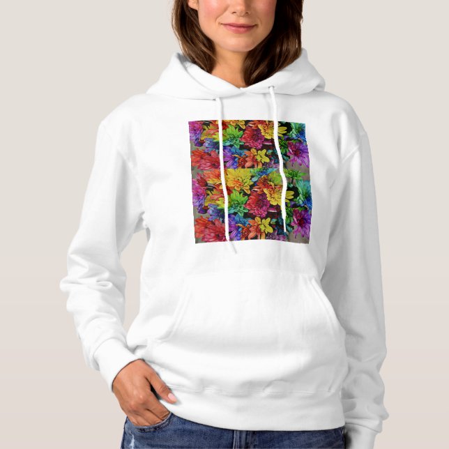 Floral Multi-Coloured Hooded Sweatshirt (White) (Front)