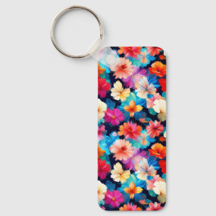 Floral Multicolored Flowers Pattern-37566 Key Ring