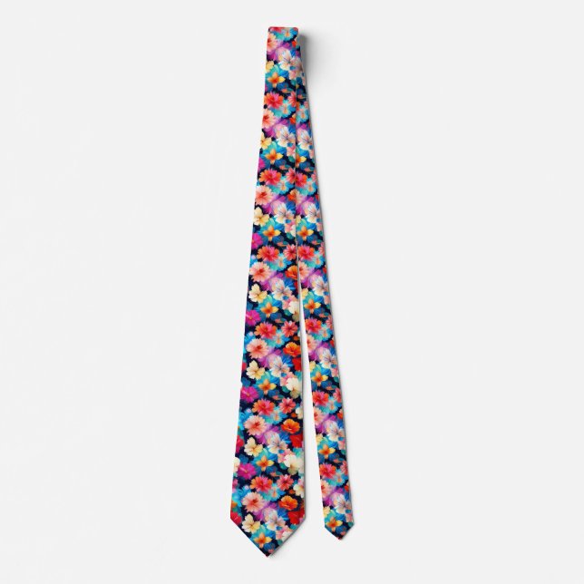 Floral Multicolored Flowers Pattern-37566 Tie (Front)