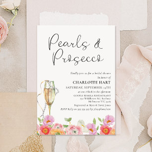 Floral Multicolored Pearls Prosecco Bridal Shower  Invitation