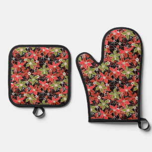 Floral multicolored sketch retro autumn oven mitt & pot holder set