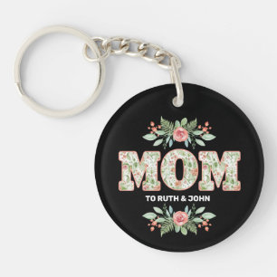 Floral Mum   Modern Mum Kids Names Mother's Day Key Ring