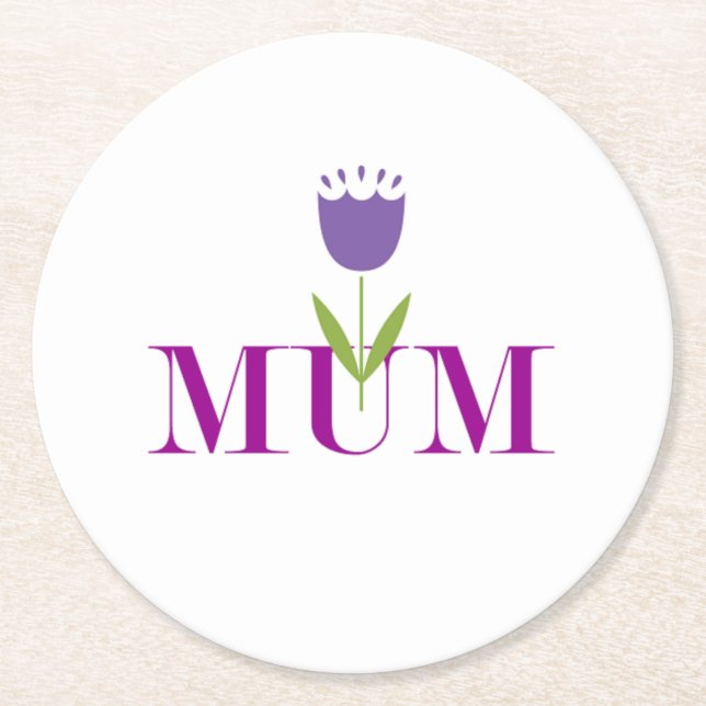Floral Mum Round Paper Coaster (Front)