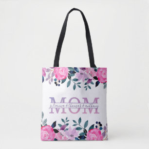 Floral Mum split Monogram with kids names Tote Bag