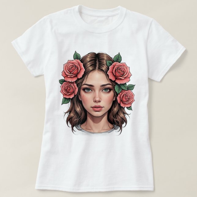 Floral Muse – Artistic Rose Portrait Tee (Design Front)