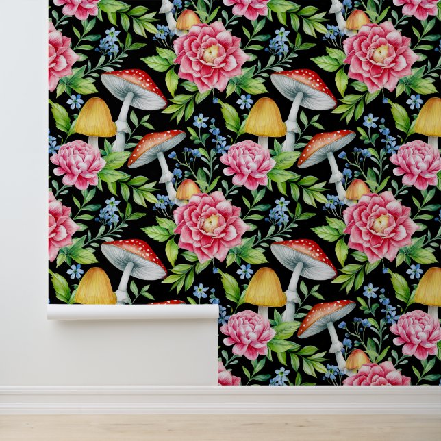 Floral Mushroom Pattern Wallpaper (Application)