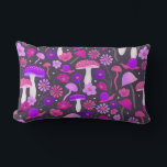 Floral Mushrooms Retro Pink, Purple & Black Lumbar Cushion<br><div class="desc">This lumbar throw pillow is decorated with trippy,  psychedelic illustrated mushrooms and flowers in shades of hot pink and bold purple against a black background.</div>