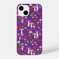 Floral Mushrooms Trippy Pink, Purple & Black