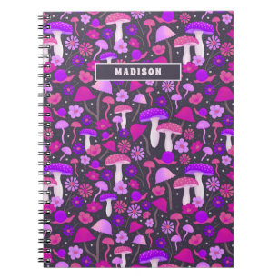 Floral Mushrooms Vibrant Pink, Purple & Black Notebook