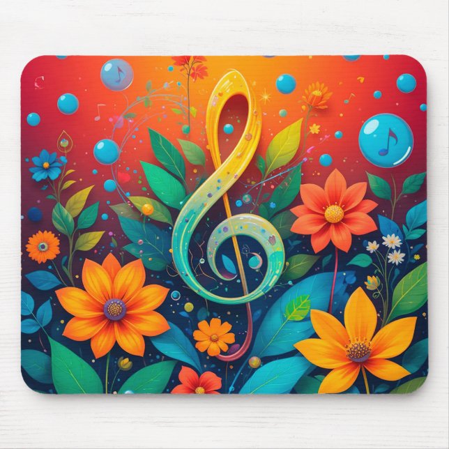 🎵 Floral Music Note Creative Workspace Mouse Mat (Front)