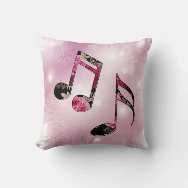 Floral Music Notes Pink Snowflakes Cushion (Front)