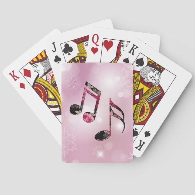 Floral Music Notes Pink Snowflakes Playing Cards (Back)