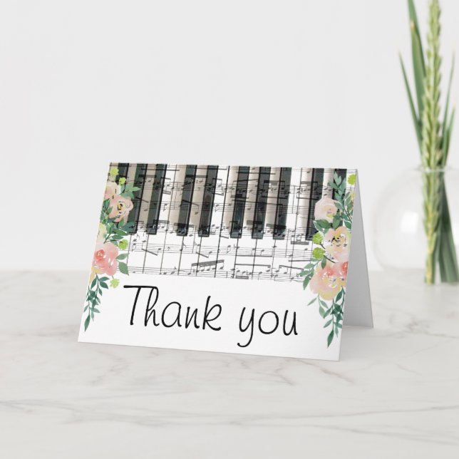 floral music piano keyboard thank you card (Front)