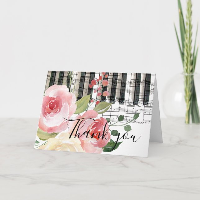 floral music piano thank you card (Front)