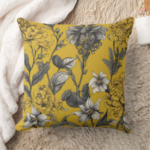 Floral Mustard AI art Cushion