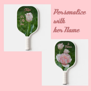 Floral My Time to Bloom Pastel Pink Tulips Pickleball Paddle