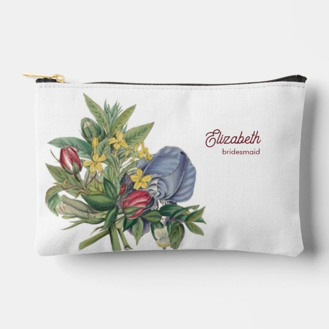 Floral Myrtle Laurel Flowers Name Bridesmaid Accessory Pouch (Front)