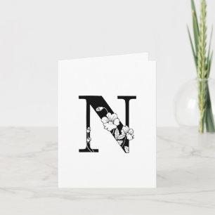 Floral N Monogram On White Note Card