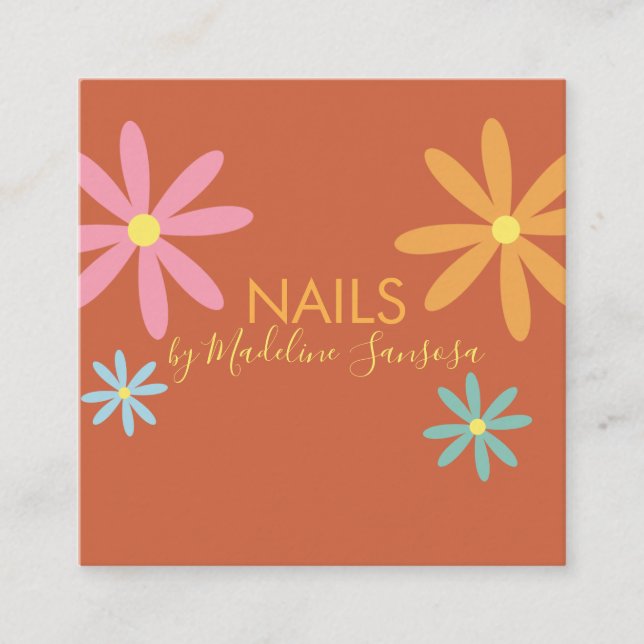 Floral Nail Technician Groovy   Appointment Card (Front)