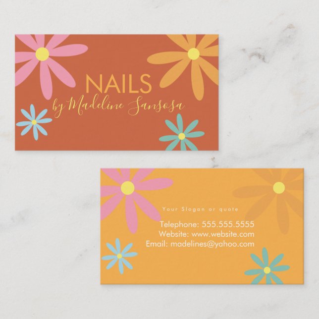 Floral Nail Technician Groovy Business Card (Front/Back)