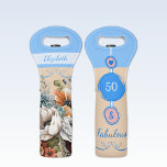 Floral name age 50th birthday blue wine bag<br><div class="desc">Celebrate a fabulous milestone with this chic floral wine tote, perfect for a 50th birthday (or any age you choose!). This stylish bag makes a great personalised gift—just add the name of your loved one and their age to make it uniquely theirs. Featuring "50 & Fabulous" it's perfect for toting...</div>