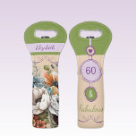 Floral name age 60th birthday green wine bag<br><div class="desc">Celebrate a fabulous milestone with this chic floral wine tote, perfect for a 60th birthday (or any age you choose!). This stylish bag makes a great personalised gift—just add the name of your loved one and their age to make it uniquely theirs. Featuring "60 & Fabulous" it's perfect for toting...</div>