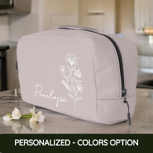 Floral name bag, Makeup organiser bag, Custom gift Dopp Kit