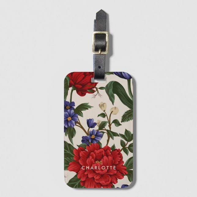 Floral Name Luggage Tag (Front Vertical)